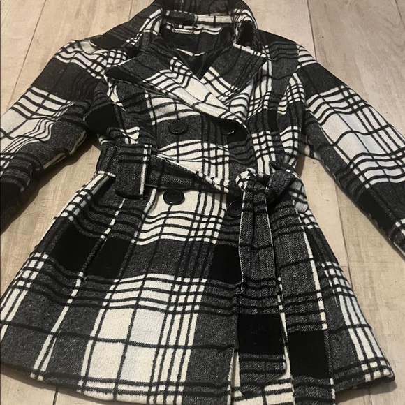 Jou Jou Black and White Plaid Trench Coat - Picture 3 of 11